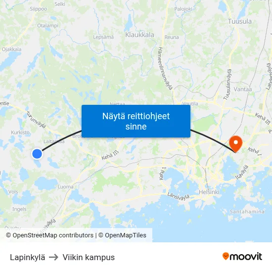 Lapinkylä to Viikin kampus map