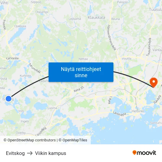 Evitskog to Viikin kampus map