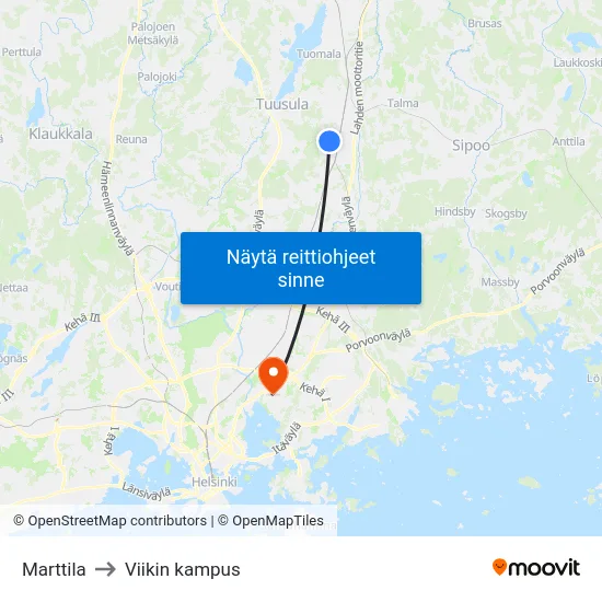 Marttila to Viikin kampus map