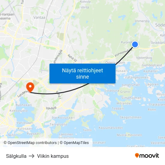 Sälgkulla to Viikin kampus map
