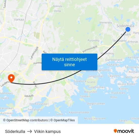 Söderkulla to Viikin kampus map