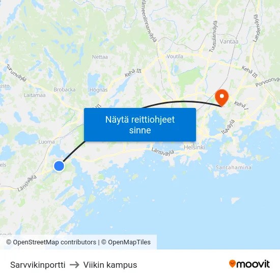 Sarvvikinportti to Viikin kampus map