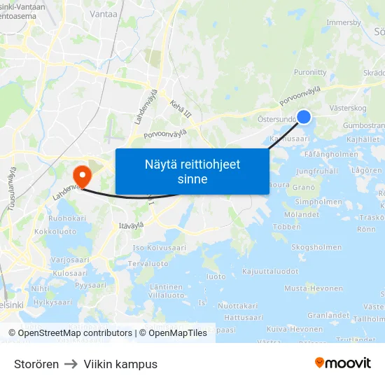 Storören to Viikin kampus map
