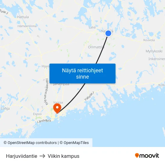 Harjuviidantie to Viikin kampus map