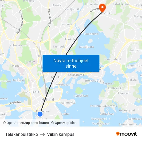 Telakanpuistikko to Viikin kampus map