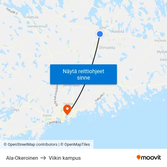 Ala-Okeroinen to Viikin kampus map