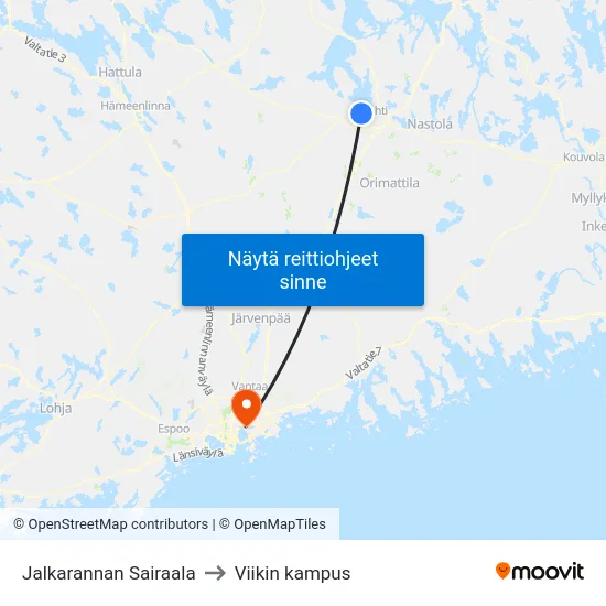 Jalkarannan Sairaala to Viikin kampus map