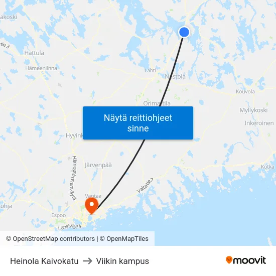 Heinola Kaivokatu to Viikin kampus map