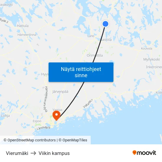 Vierumäki to Viikin kampus map