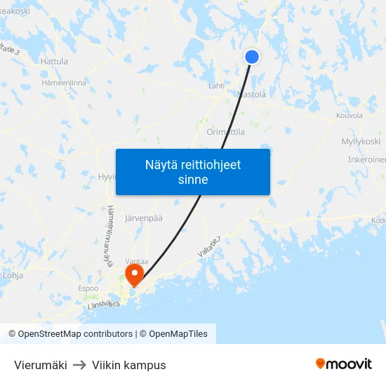 Vierumäki to Viikin kampus map