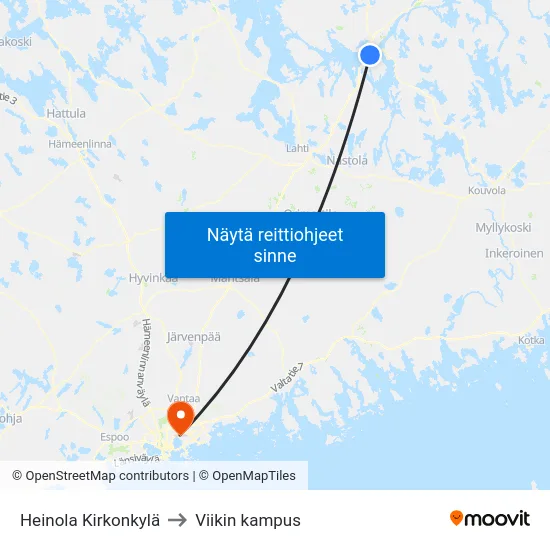 Heinola Kirkonkylä to Viikin kampus map