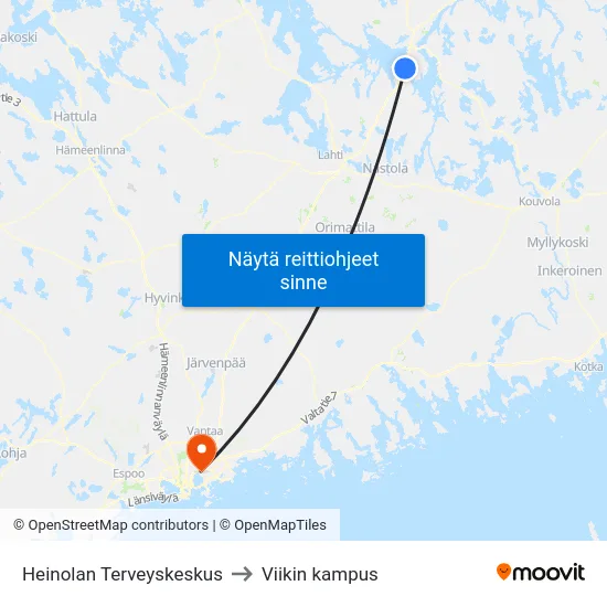 Heinolan Terveyskeskus to Viikin kampus map
