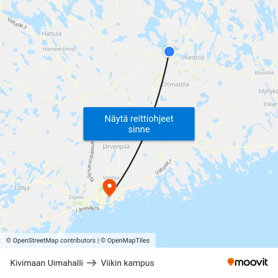 Kivimaan Uimahalli to Viikin kampus map