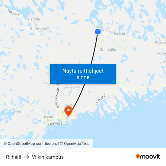 Riihelä to Viikin kampus map