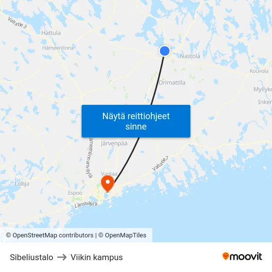 Sibeliustalo to Viikin kampus map