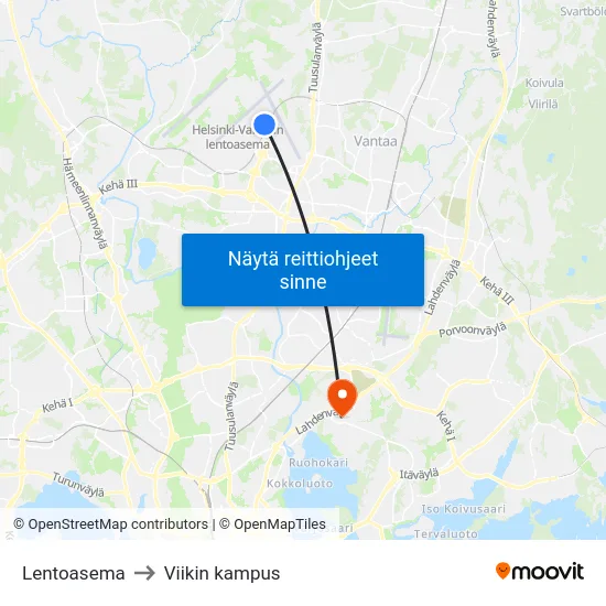 Lentoasema to Viikin kampus map