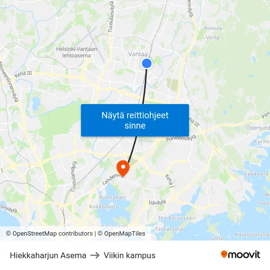 Hiekkaharjun Asema to Viikin kampus map