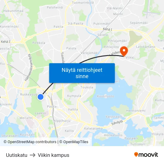 Uutiskatu to Viikin kampus map