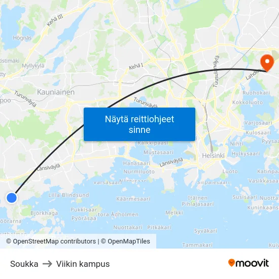 Soukka to Viikin kampus map