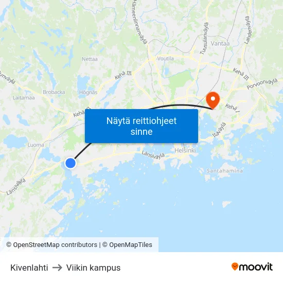 Kivenlahti to Viikin kampus map