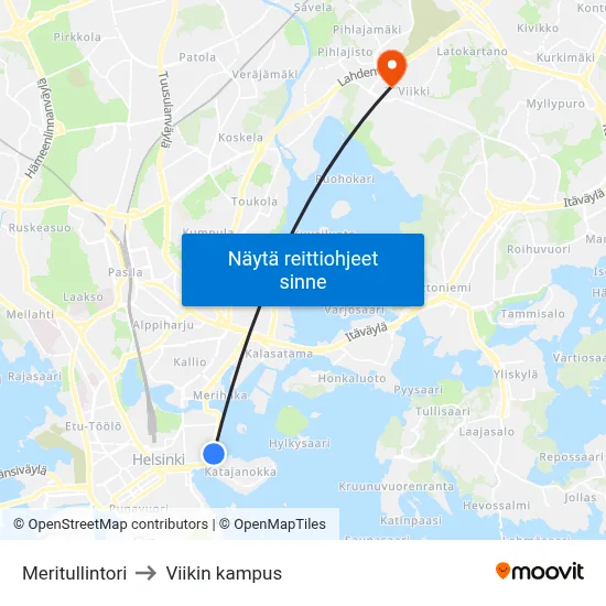 Meritullintori to Viikin kampus map