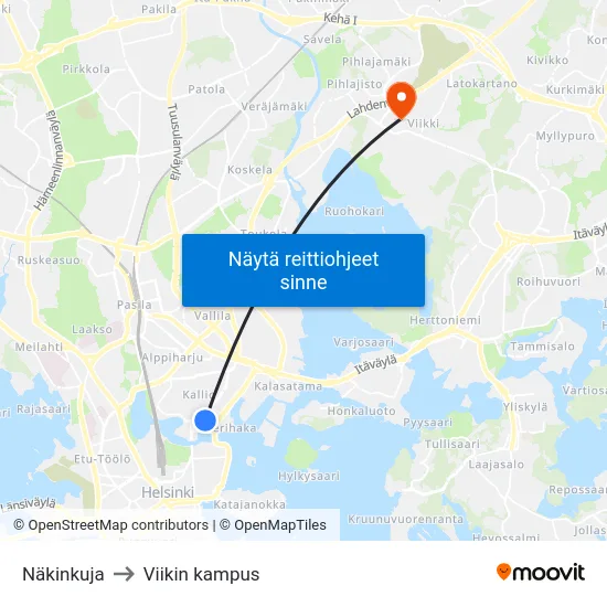 Näkinkuja to Viikin kampus map