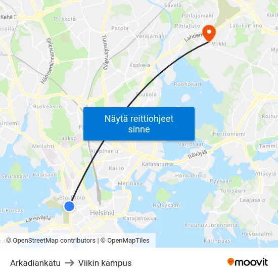 Arkadiankatu to Viikin kampus map
