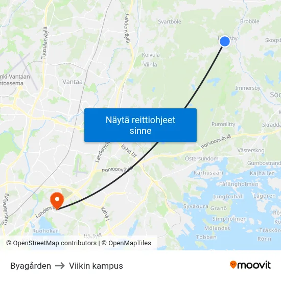 Byagården to Viikin kampus map