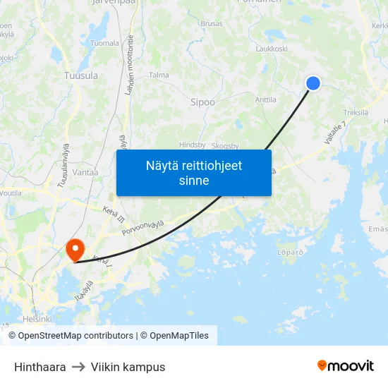 Hinthaara to Viikin kampus map