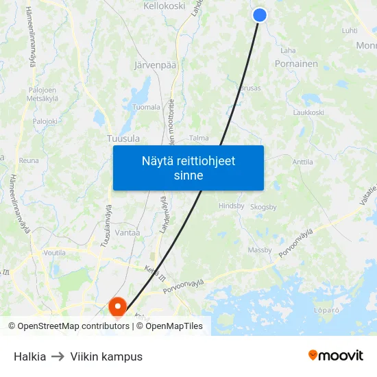 Halkia to Viikin kampus map