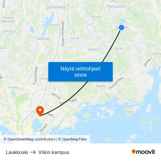 Laukkoski to Viikin kampus map