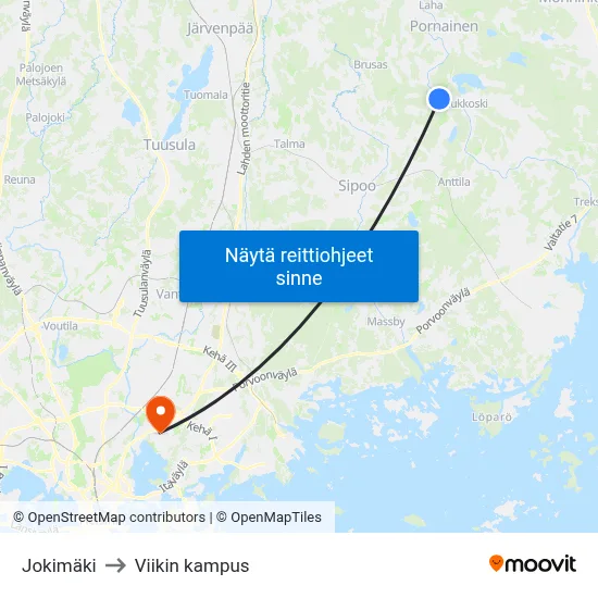 Jokimäki to Viikin kampus map