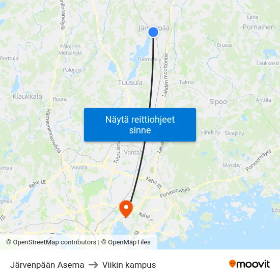 Järvenpään Asema to Viikin kampus map