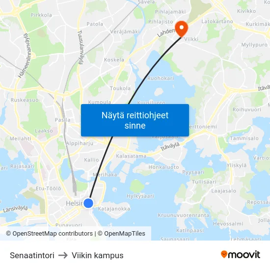 Senaatintori to Viikin kampus map