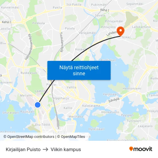 Kirjailijan Puisto to Viikin kampus map
