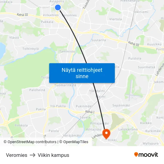 Veromies to Viikin kampus map