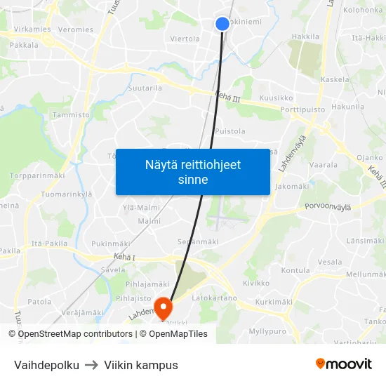 Vaihdepolku to Viikin kampus map