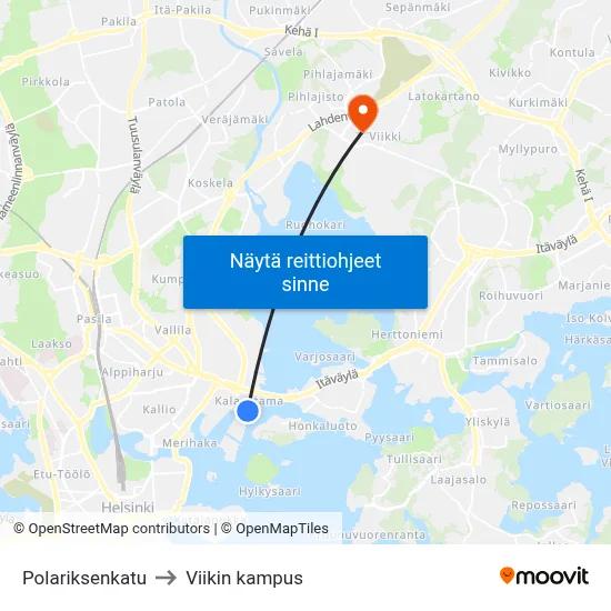 Polariksenkatu to Viikin kampus map