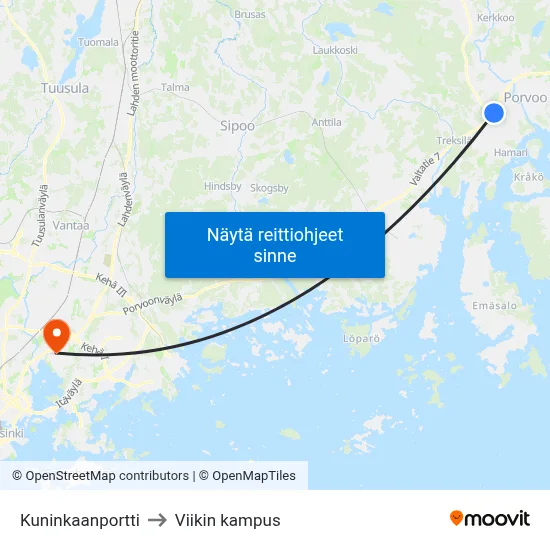 Kuninkaanportti to Viikin kampus map
