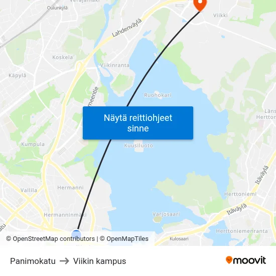 Panimokatu to Viikin kampus map