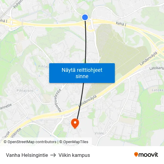 Vanha Helsingintie to Viikin kampus map
