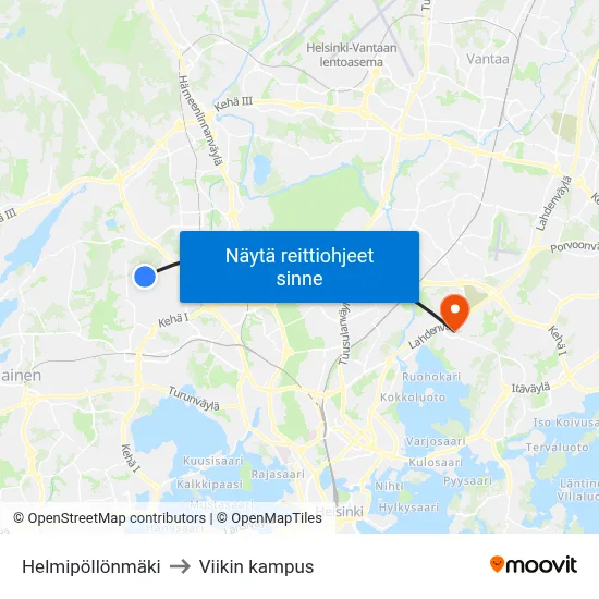 Helmipöllönmäki to Viikin kampus map