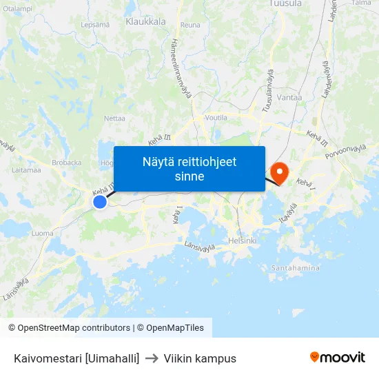 Kaivomestari [Uimahalli] to Viikin kampus map