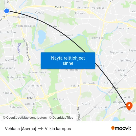 Vehkala [Asema] to Viikin kampus map