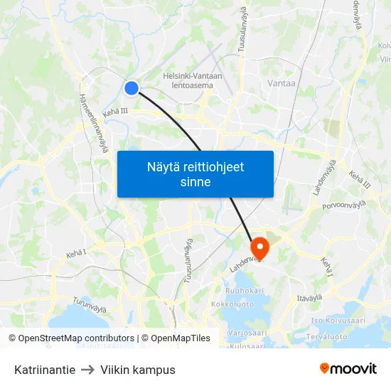 Katriinantie to Viikin kampus map