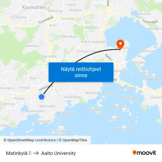 Matinkylä 🛍️ to Aalto University map