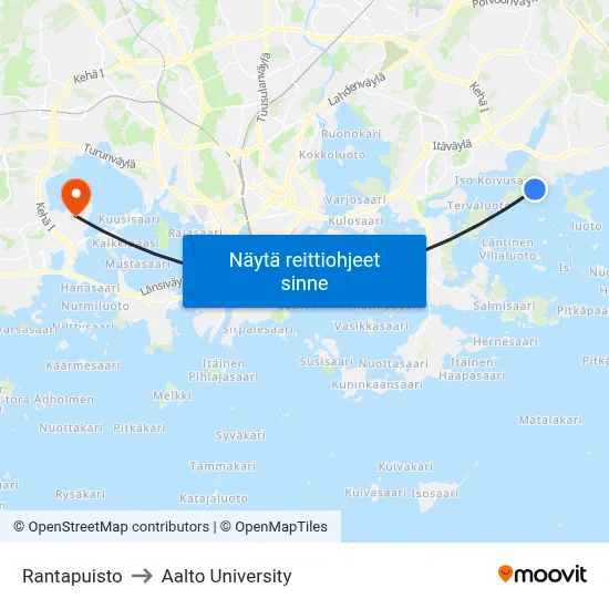 Rantapuisto to Aalto University map