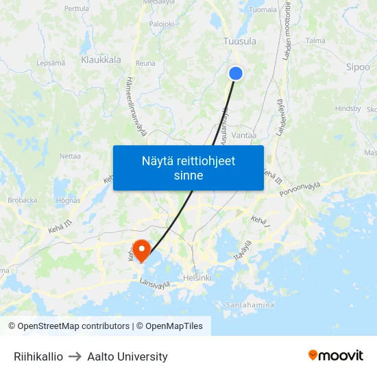 Riihikallio to Aalto University map