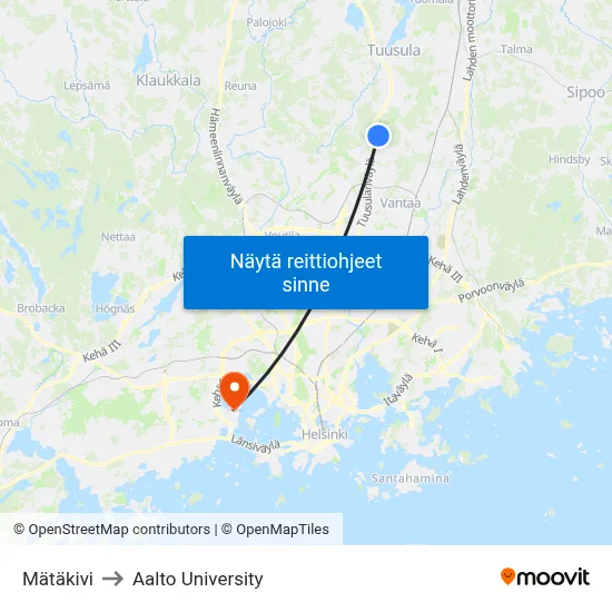 Mätäkivi to Aalto University map