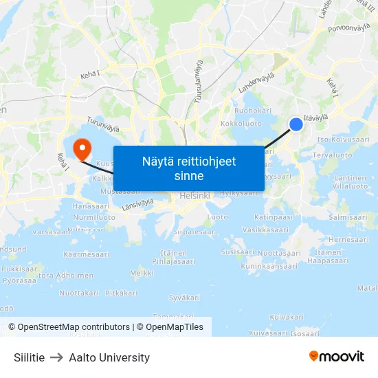 Siilitie to Aalto University map